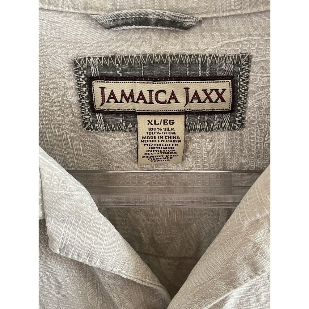 Jamaica Jaxx 100% Silk Jacquard Camp Shirt XL Beige Tropical Resort Aloha - Picture 3 of 9